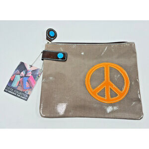 Urban Junket Zipper Pouch Clutch Gray Orange Peace 9 1/2" x 7 3/4" - Sustainable
